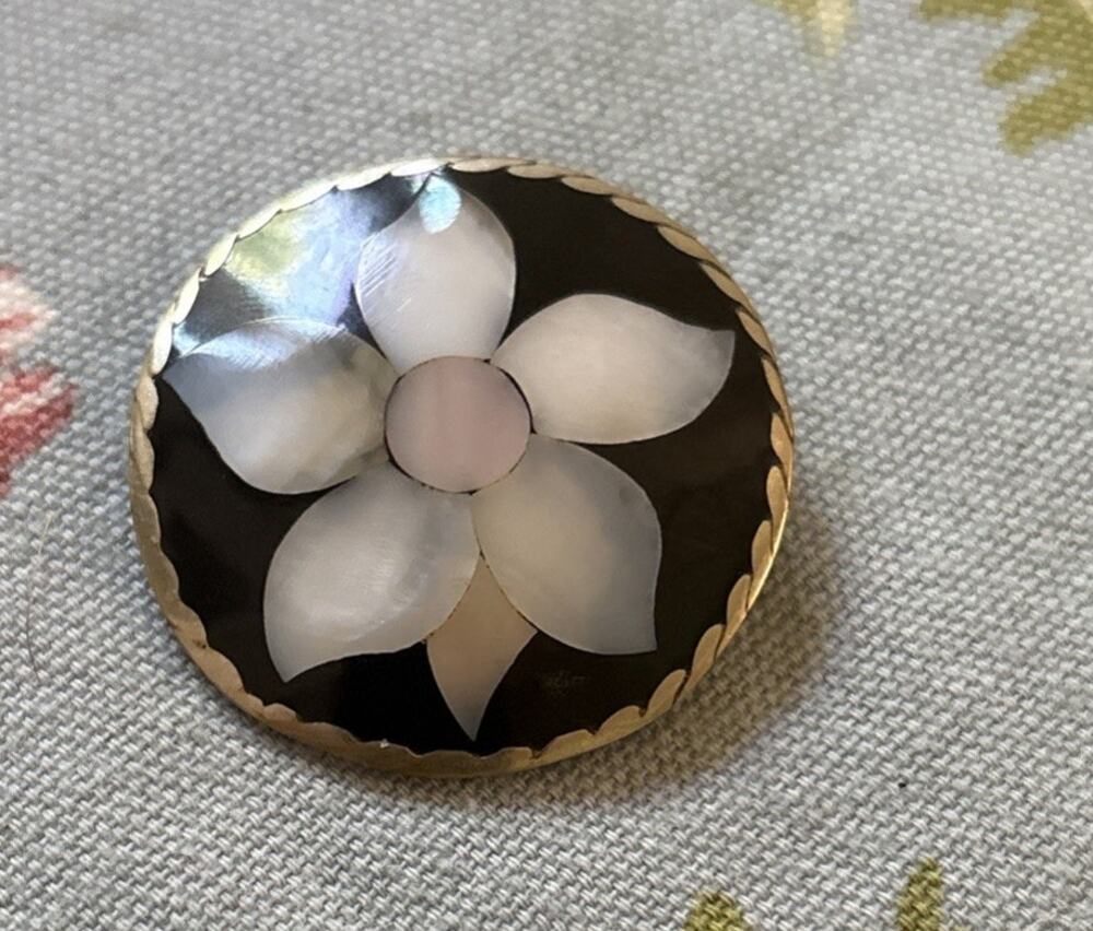 Vintage Hecho En Mexico Alpaca Abalone Pendant Brooch Shell Pin / Pendant 925